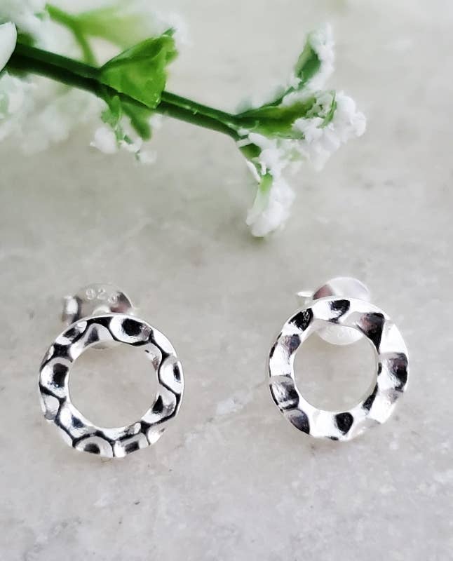 Silver Hammered Circle Studs (10mm)