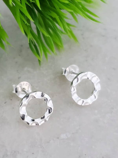 Silver Hammered Circle Studs (10mm)