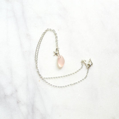 Tiny Frosted Glass & Starfish Necklace Silver