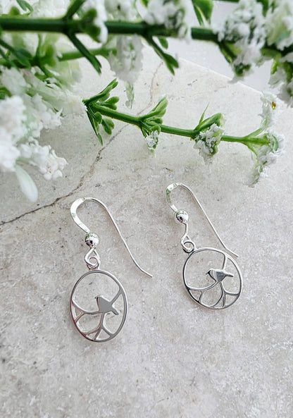 Silver Nightingale Bird Earrings