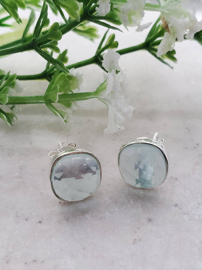 Sterling Silver Cushion Studs - Sea Foam Chalcedony