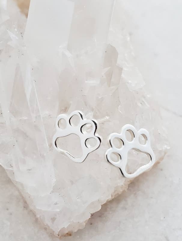 Sterling Silver Dog Paw Studs (8x7 mm)