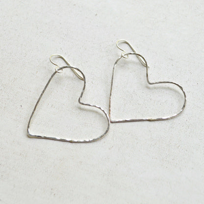 Hammered Heart Earrings In Sterling or Gold Filled