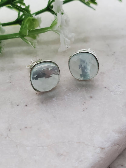 Sterling Silver Cushion Studs - Sea Foam Chalcedony