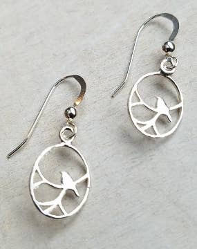 Silver Nightingale Bird Earrings