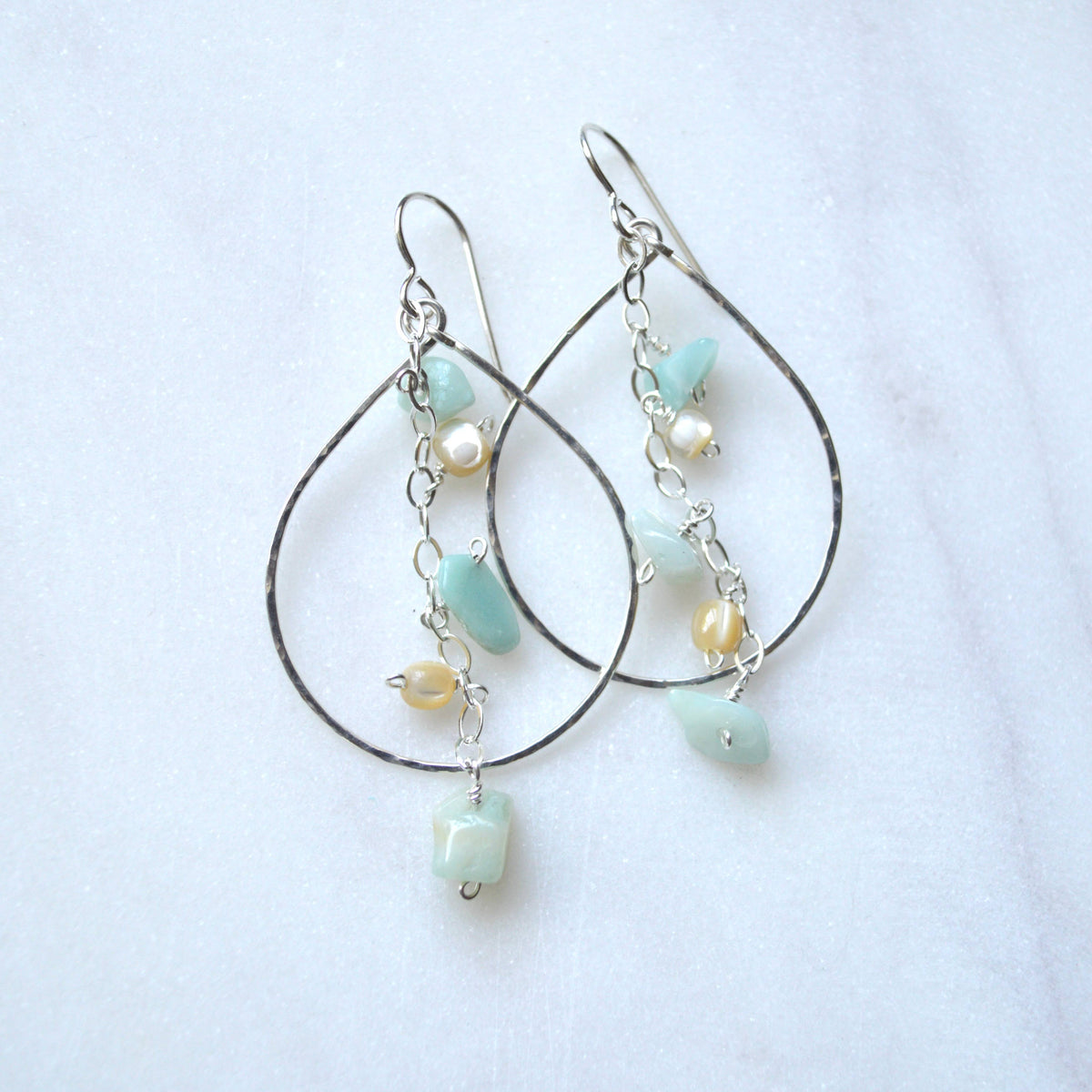 Amazonite & MOP Teardrop Earrings