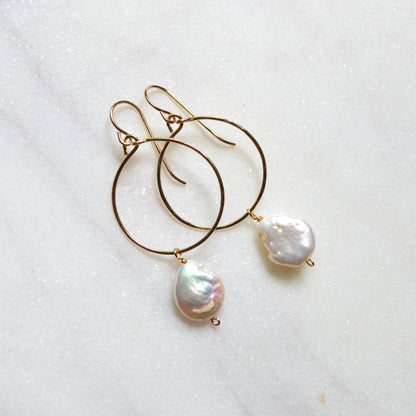 Cream Freshwater Pearl Hoops