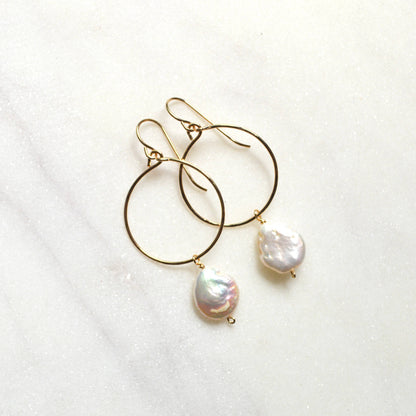 Cream Freshwater Pearl Hoops