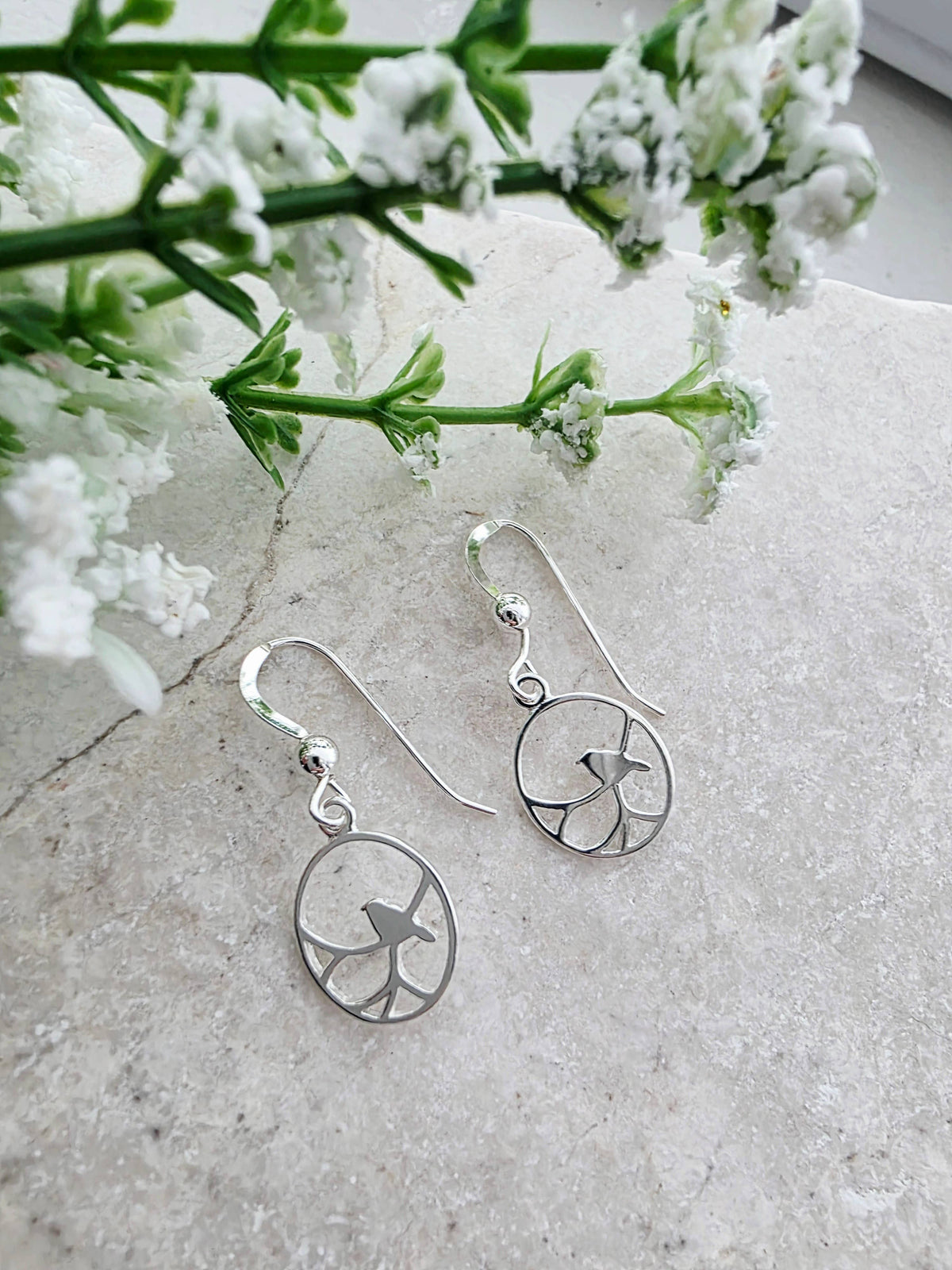 Silver Nightingale Bird Earrings