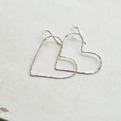 Hammered Heart Earrings In Sterling or Gold Filled