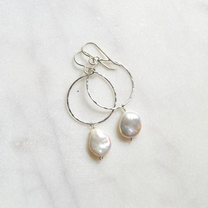 Cream Freshwater Pearl Hoops