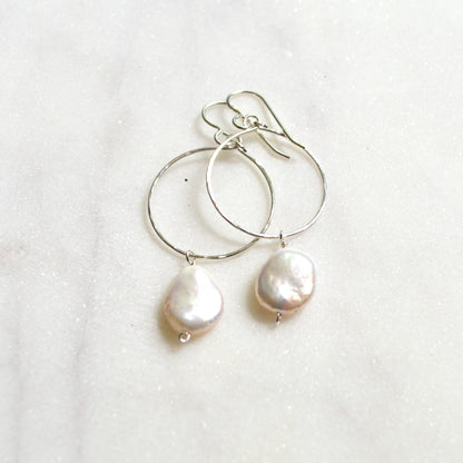 Cream Freshwater Pearl Hoops