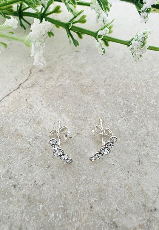 Silver Crystal Cluster Stud Earrings