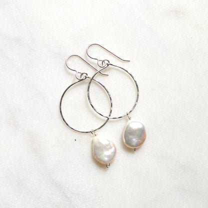 Cream Freshwater Pearl Hoops