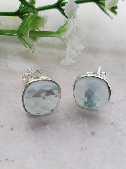 Sterling Silver Cushion Studs - Sea Foam Chalcedony