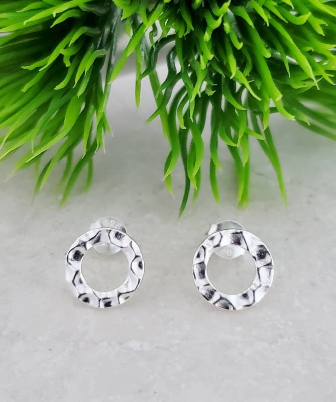 Silver Hammered Circle Studs (10mm)