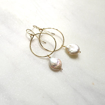 Cream Freshwater Pearl Hoops