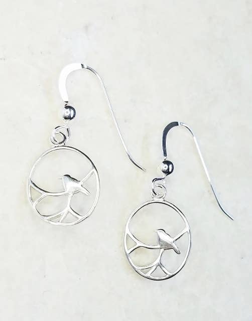 Silver Nightingale Bird Earrings
