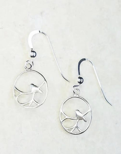 Silver Nightingale Bird Earrings